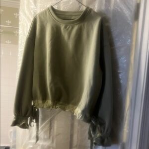 Olive Green Drawstring Hem Women's Sweatshirt